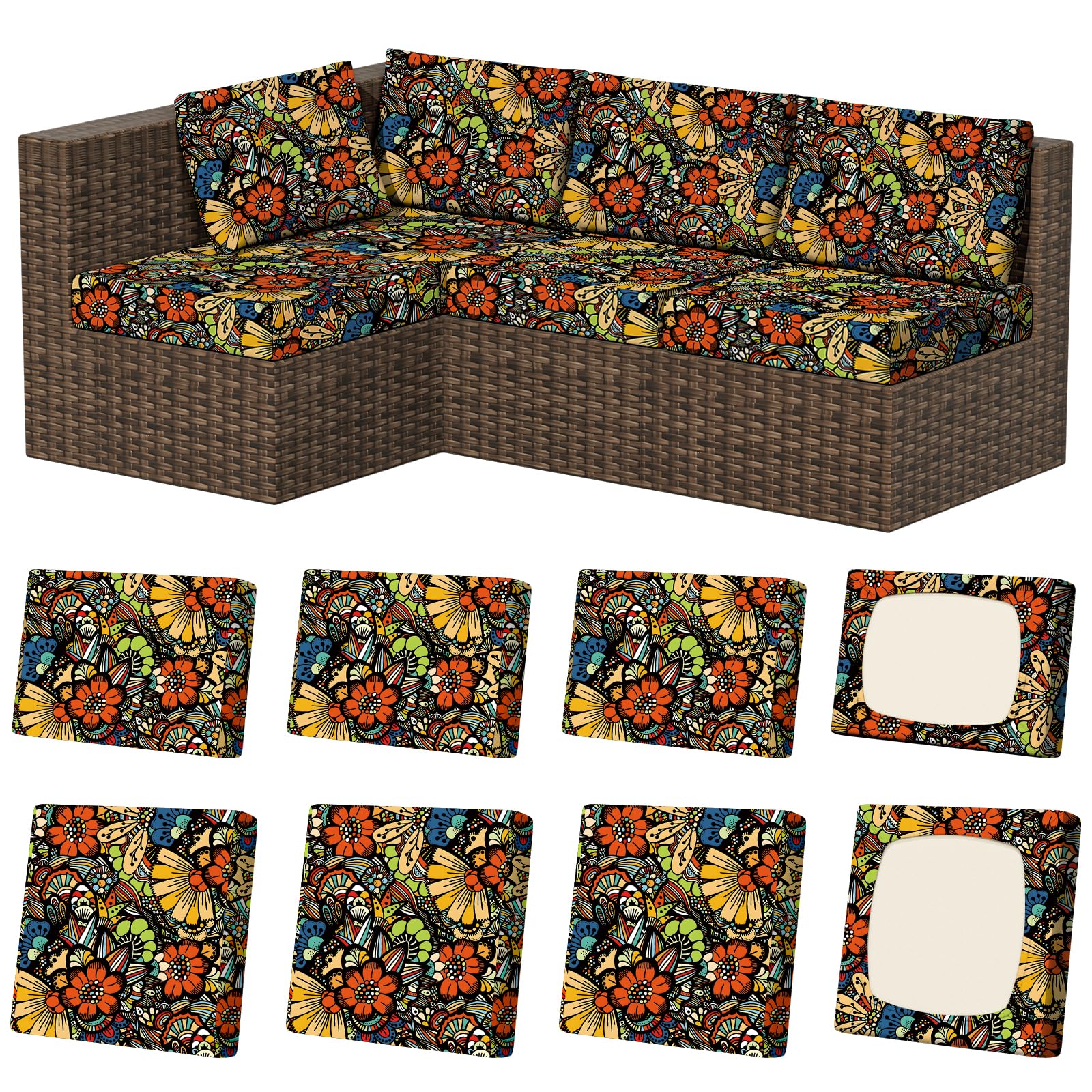 8Pcs Stretch Washable Patio Sofa Cushion Covers