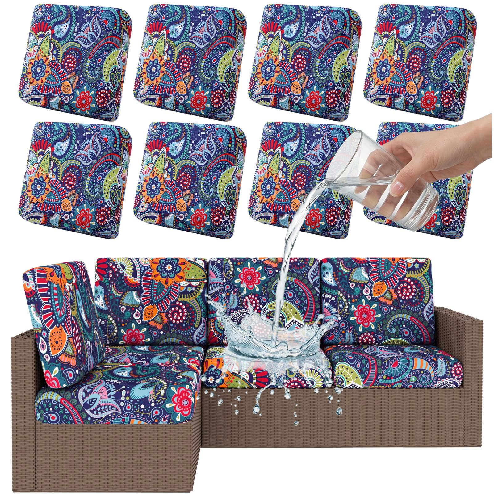 Smiry Waterproof Patio Cushion Covers, Stretch Outdoor Couch Slipcovers Replacement Washable Furniture Protector Sofa Chair Seat Cover for Dogs and Pets (8 Pcs, Orange)