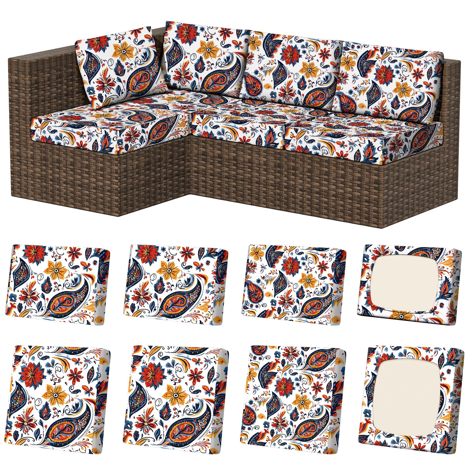 8Pcs Stretch Washable Patio Sofa Cushion Covers