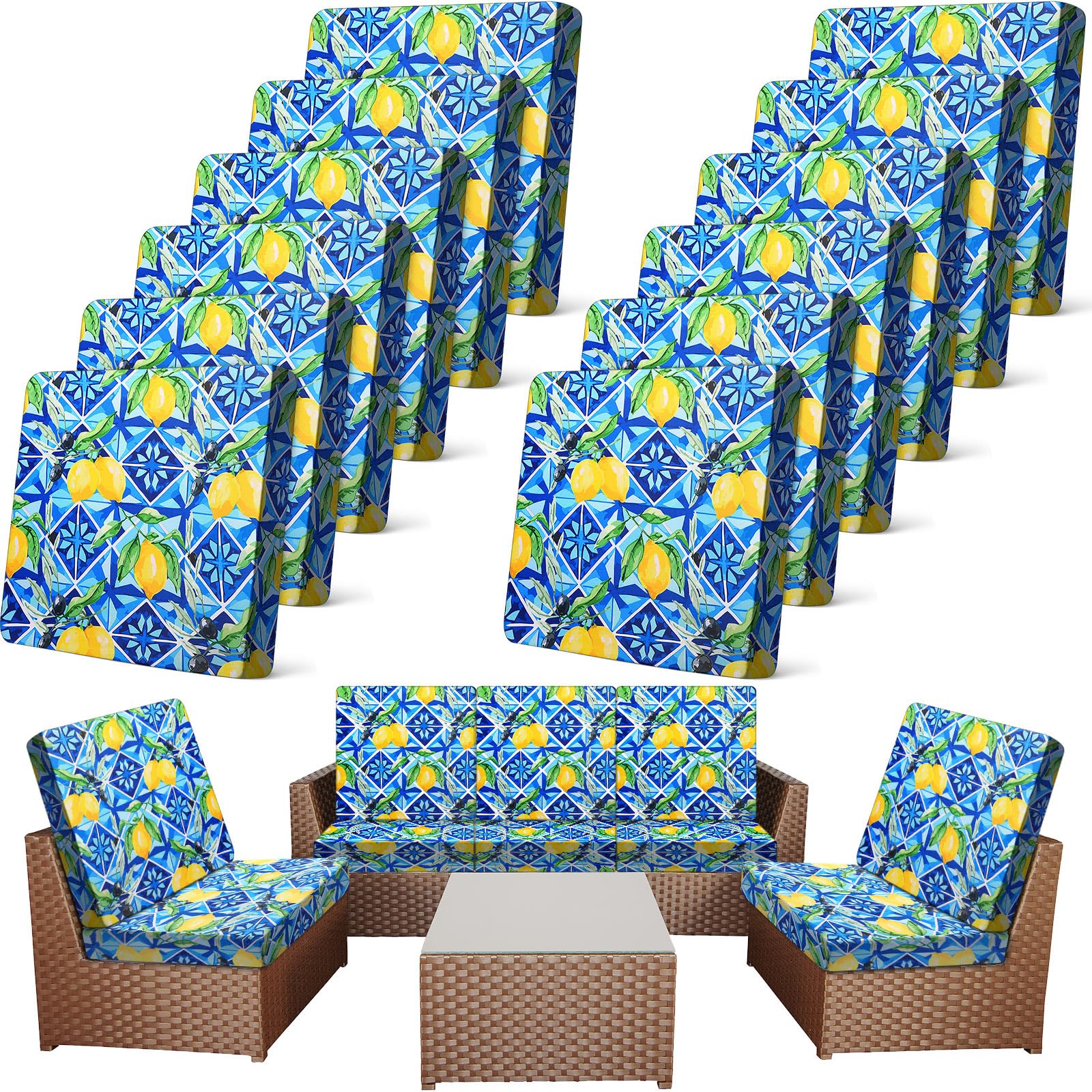 Newwiee 12 Pcs Patio Cushion Covers Outdoor Stretch Sofa Couch Cover Replacement Couch Slipcover Sofa Seat Chair Porch Patio Furniture Protector, Flexibility Washable(Colorful,Palm Leaf)