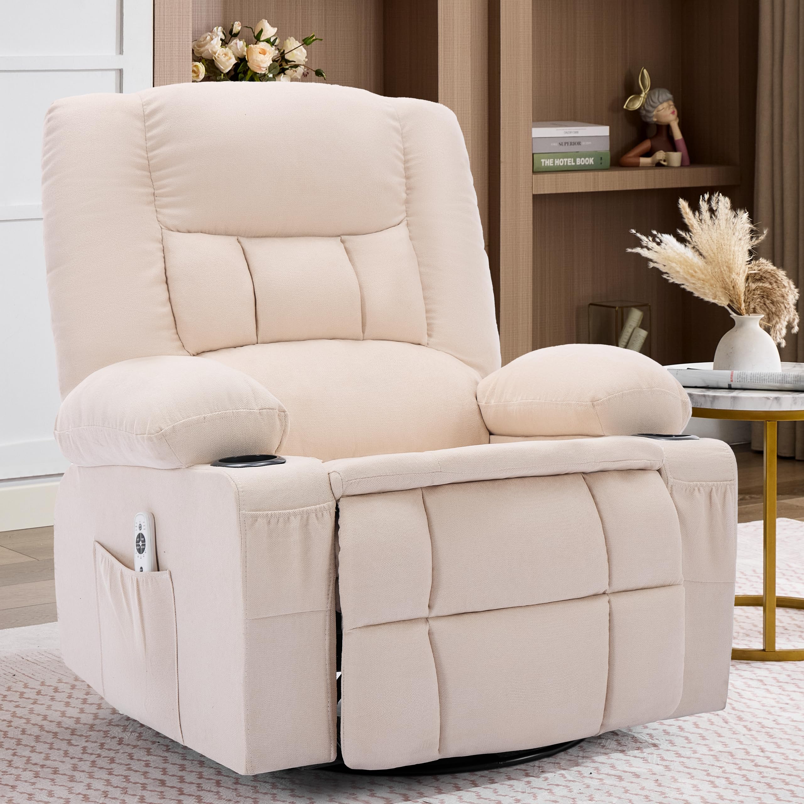 Rocker Recliner Chair with Massage and Heat, Nursery Rocking Chairs for Living Room, Ergonomic Comfy Relining Chair with Cup Holders, USB Charge Port, Side Pockets, Manual Recliner Chairs, Grey