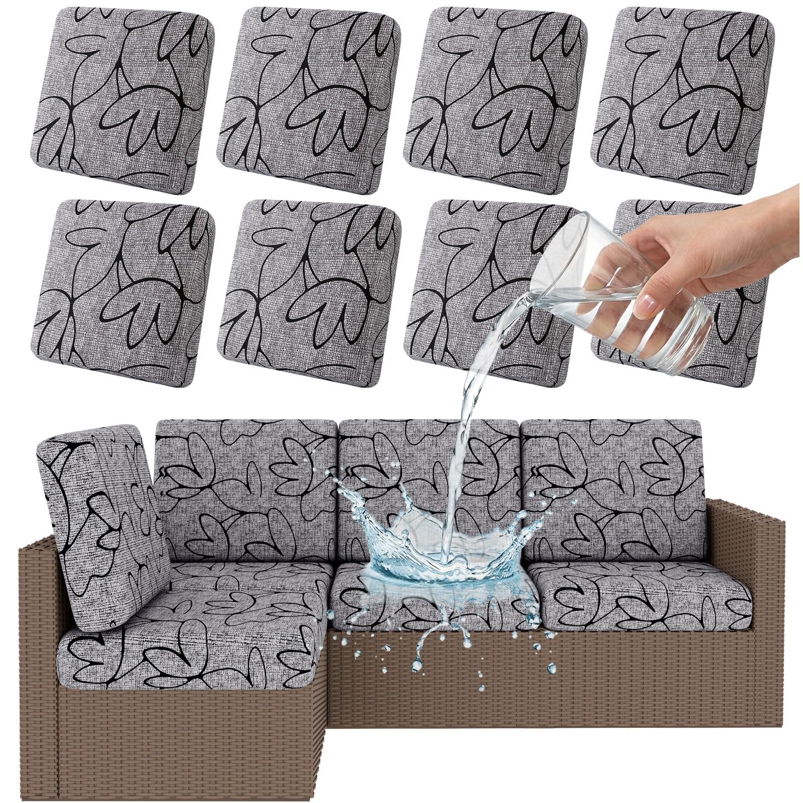 Smiry Waterproof Patio Cushion Covers, Stretch Outdoor Couch Slipcovers Replacement Washable Furniture Protector Sofa Chair Seat Cover for Dogs and Pets (8 Pcs, Orange)