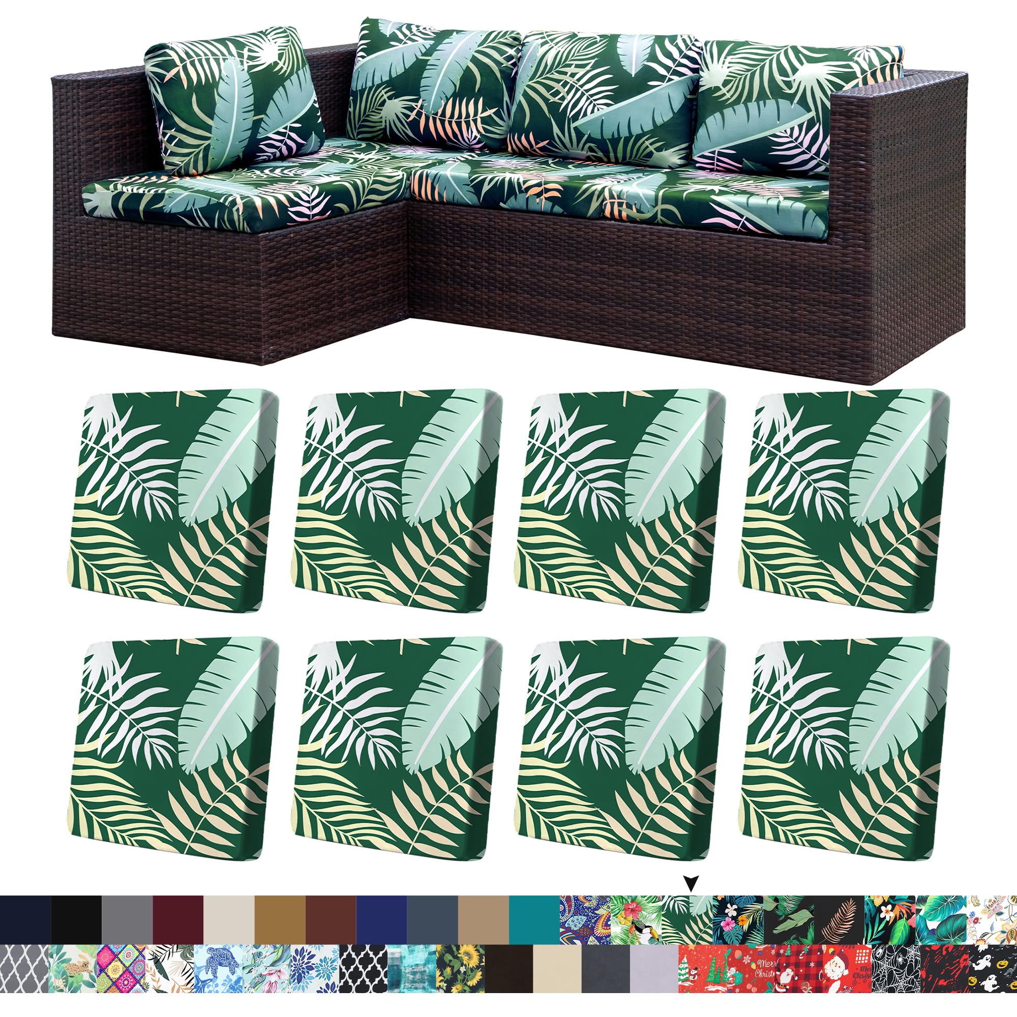 BIETYONE 8Pcs Stretch Patio Cushion Covers,Outdoor Couch Covers Replacement,Outdoor Couch & Sofa Slipcovers,for Patio Furniture Cushion Covers,Washable Reusable Furniture Protector (Vivid, Cover Only)