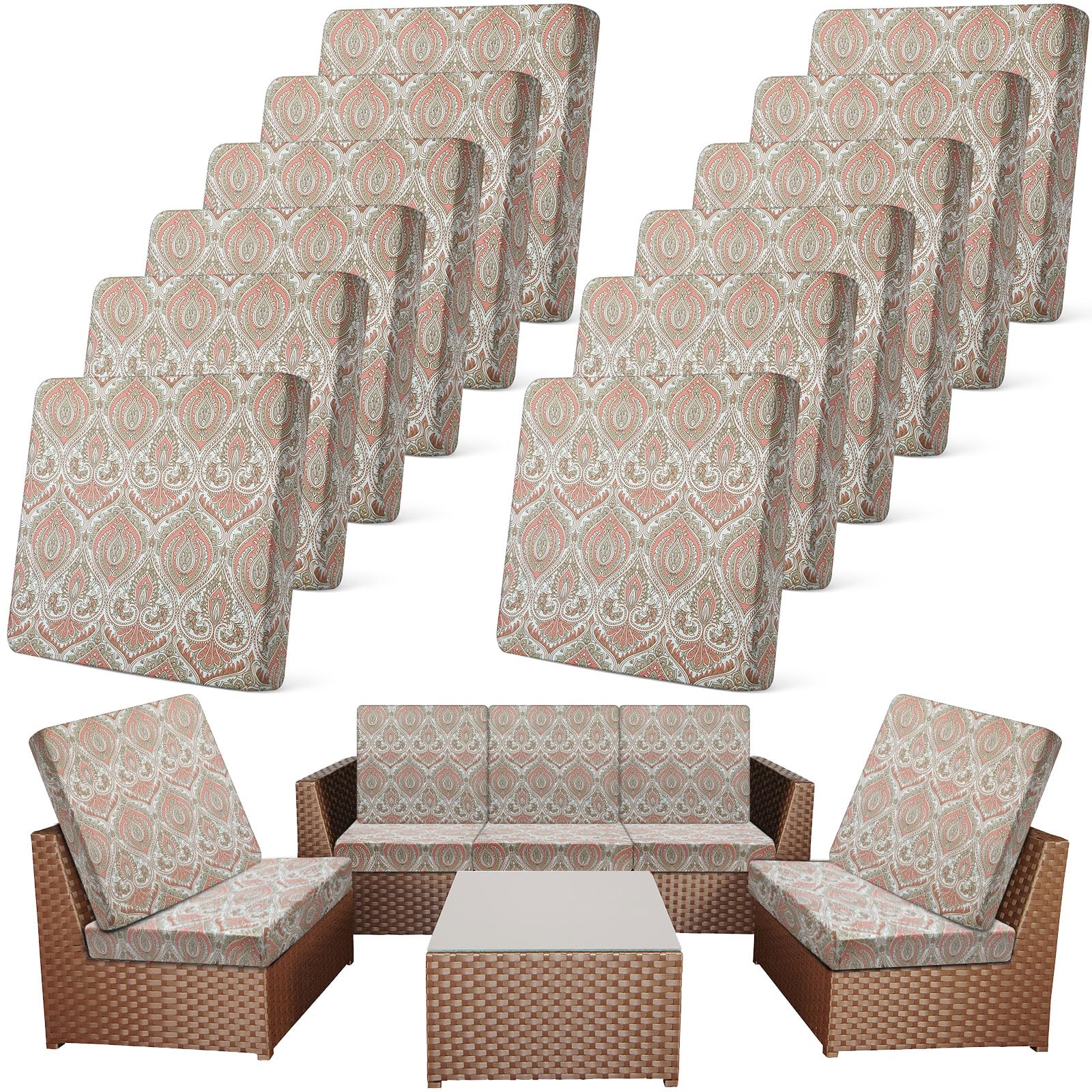 Newwiee 12 Pcs Patio Cushion Covers Outdoor Stretch Sofa Couch Cover Replacement Couch Slipcover Sofa Seat Chair Porch Patio Furniture Protector, Flexibility Washable(Colorful,Palm Leaf)