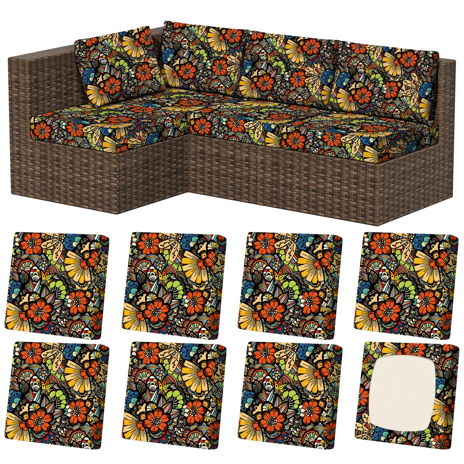 8Pcs Stretch Washable Patio Sofa Cushion Covers
