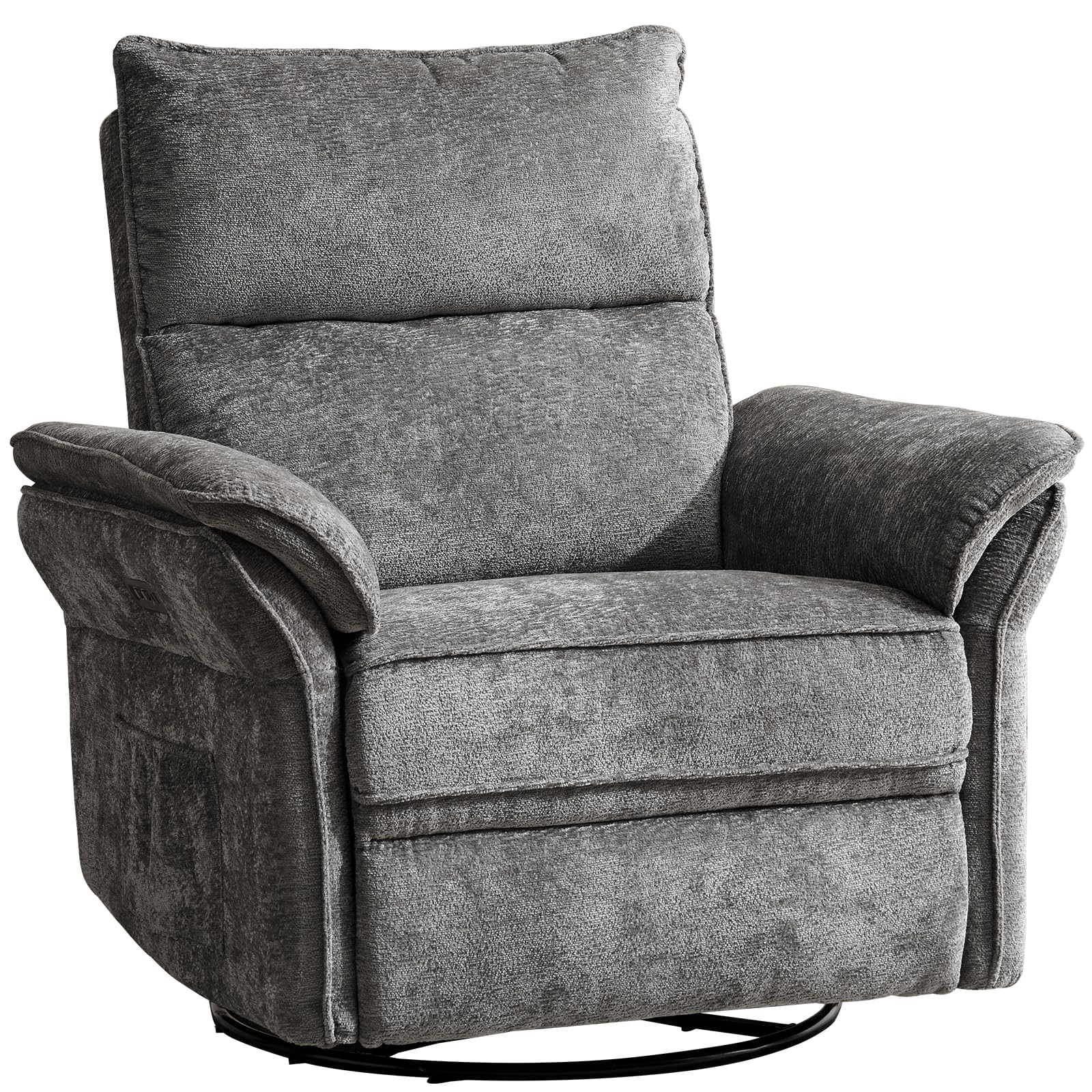 Oversized Power Recliner Chair Swivel Glider with Massage and Heat, Rocker Nursery Recliner for Adults with Adjustable Headrest, 26" Extra Wide Nursery Chair with Overstuffed Armrest,Light Grey