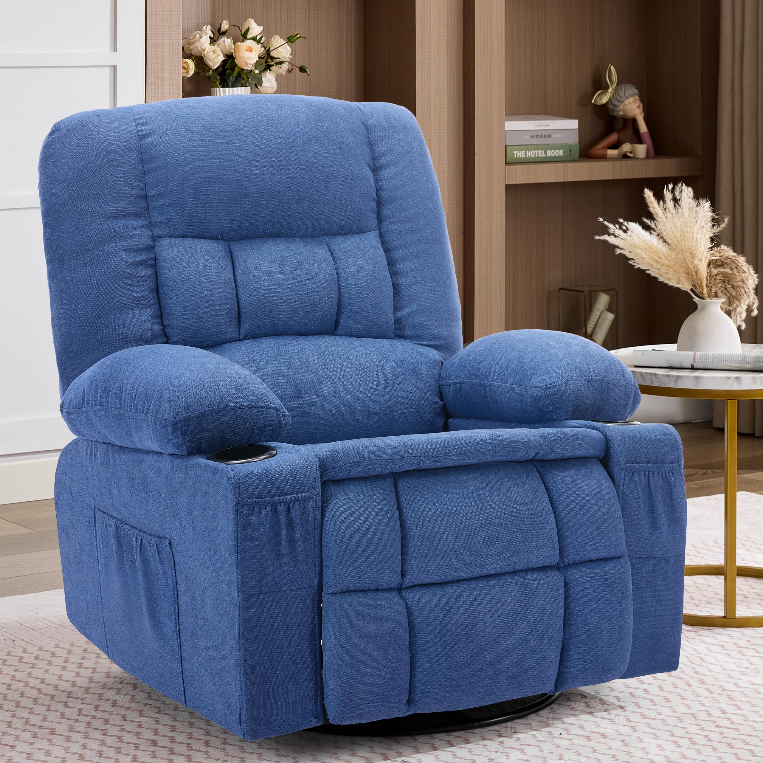 Rocker Recliner Chair with Massage and Heat, Nursery Rocking Chairs for Living Room, Ergonomic Comfy Relining Chair with Cup Holders, USB Charge Port, Side Pockets, Manual Recliner Chairs, Grey